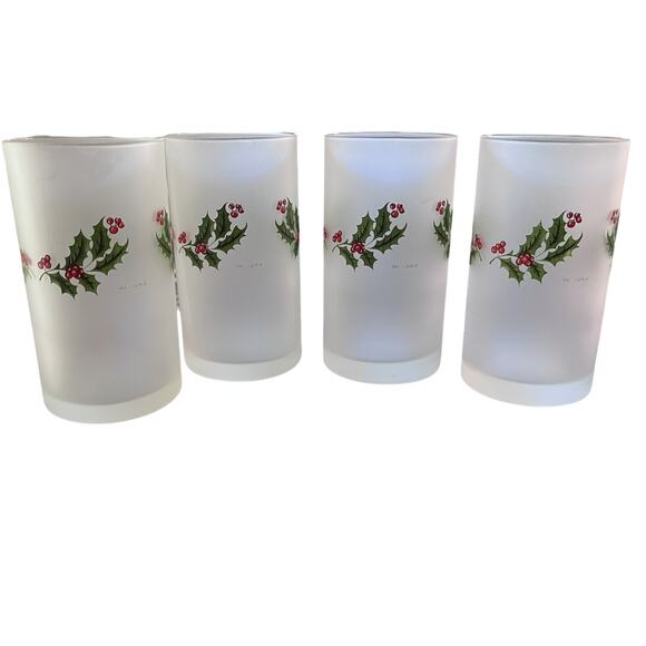 Set of 4 Cerve Frosted Holly Berry Christmas Holiday Highball Glasses - Picture 2 of 5